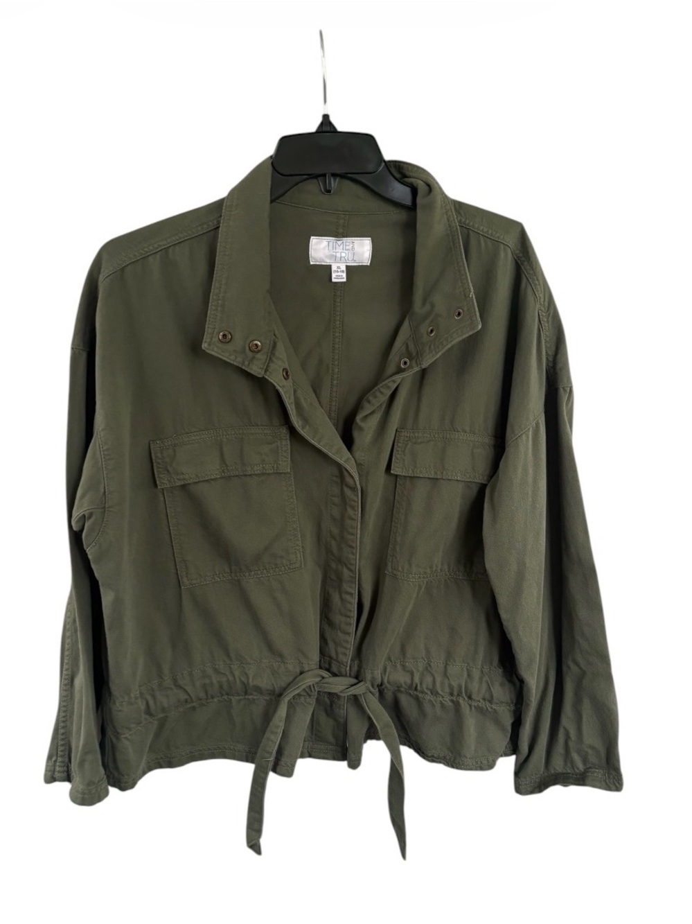 Time and Tru Olive Utility Jacket with Drawstring Hem